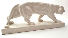 White Ceramic Tiger Sculpture on a Base in Craquelé.   STR France 1920s