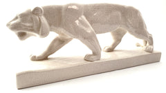 White Ceramic Tiger Sculpture on a Base in Craquelé.   STR France 1920s