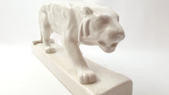 White Ceramic Tiger Sculpture on a Base in Craquelé.   STR France 1920s