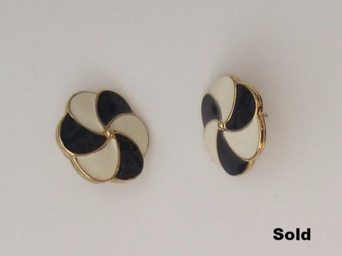 Gold & Enamel Pierced Earrings  signed Monet