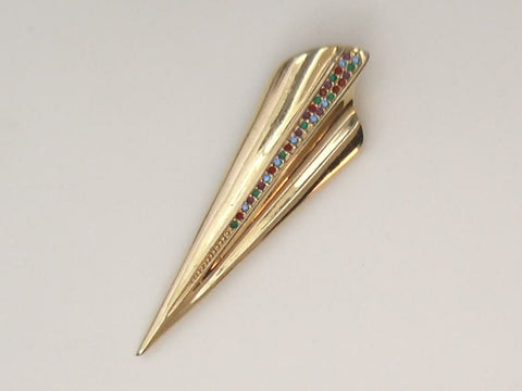 Gold Triangle Pointy Rhinestone Brooch