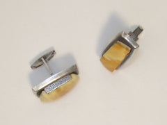 1930 Russian Sterling Silver 875 with Egg Yolk Bead (Baltic Amber) Cufflinks