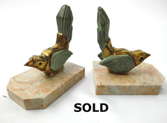 Very Rare stylized Bird on a Marble Base. Two Bookends created by Hippolyte Francois Moreau (1832-1927). Early Art Deco Period around 1910. Signed.