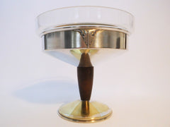 Coupe sur piédouche    Silver Plated Metal Footed Bowl with Silver-Gilt Interior and Etched Glass insert