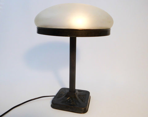 Bronze Brass  Pearl Matte Glass  Table Lamp 1930