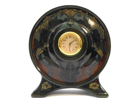 Beautiful GOUDA Ceramic design with Clock. Jugendstil decor created and painted by Johannes Hendricus Hartgring in 1899  Zuid Holland N.V. Plateelbakkerij.