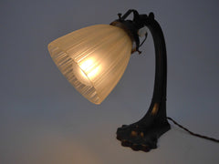 French Art Deco Table Lamp with white opaque glass shade and beautifully crafted bronze/brass Base.  France 1920s.