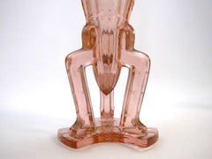 Pair of Pink Pressed Glass Art Deco  " Rocket " Vases.  Bohemia Area 1930s.  17 cm  6.70"  high