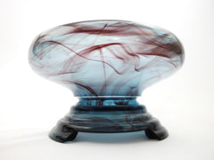 Art Deco Centrepiece in Blue and Purple Cloud Pressed Glass, Polished. Seperate Bowl and Plinth. 1920s George Davidson & Co, England.