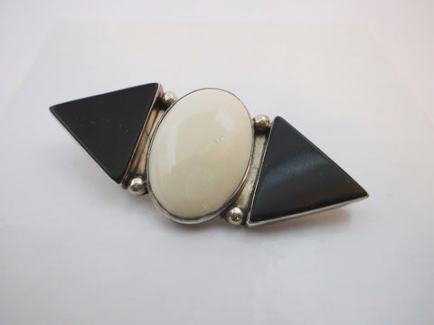 Sterling Silver 925, Bone, Black Onyx Pin Brooch