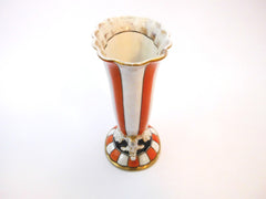 Noritake Handpainted Orange White Stripes Vase  1930s