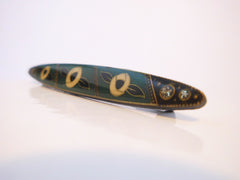 Green black & off-white Enamel Metal Brooch