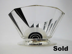 Centerpiece Karl Palda    Black Enamel Etched Crystal bowl with Sterling Silver Base  1930's