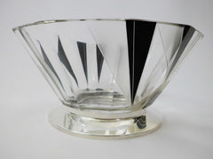 Centerpiece Karl Palda    Black Enamel Etched Crystal bowl with Sterling Silver Base  1930's