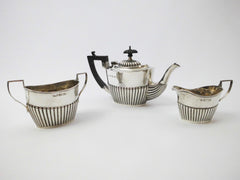 Three Piece Edwardian Bachelor Tea Set. Sterling Silver with Silver-Gilt Interiors. James Woods & Sons Birmingham 1901.