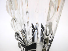 Unique Shaped Glass Vase with Black Enamel Modernist and Engraved Flower Decor. Haida Bohemia 1930's