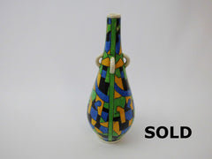 Polychrome Modernist Decor D873 with geometric patterns. Hand Painted Vase, Design by Charles Catteau  BOCH Frères La Louvière Belgium 1924. He used Form n° 727 already created  in 1903 by Boch Frères Keramis.