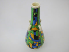 Polychrome Modernist Decor D873 with geometric patterns. Hand Painted Vase, Design by Charles Catteau  BOCH Frères La Louvière Belgium 1924. He used Form n° 727 already created  in 1903 by Boch Frères Keramis.