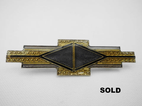 Purple & Gold Tone Enamel Brooch