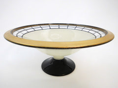 Frosted Glass Pedestal Bowl with Black bands and Gold accents