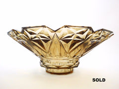 Stunning Crystal Centerpiece/Fruit Bowl in Topaz Color. Smooth Interior and Amazing Cutting Pattern on the Outside.  Val St.Lambert  Belgium  1958.