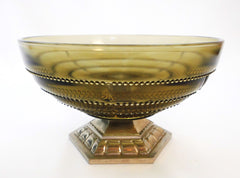 Art Deco Centerpiece/Bowl in Olive green pressed Glass on a Silver Plated Metal Pedestal. Created by Orfèvrerie Dilecta France late 1920s.