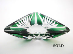 Crystal Glass Trinket Dish (Vide-Poche). Emerald Green, hand-cut-to-clear.  Val St. Lambert Belgium 1950s.