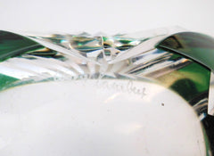 Crystal Glass Trinket Dish (Vide-Poche). Emerald Green, hand-cut-to-clear.  Val St. Lambert Belgium 1950s.