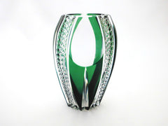 Beautiful Crystal Vase model LH35 "SARNIA" Val St. Lambert 1960s Belgium.  Emerald Green, hand-cut-to-clear. Created by Hubert Lega (1930-2017).