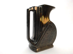 Rare Stylish Art Deco Jug "Faïenceries de Thulin" Belgium 1930s. Color Drip Glaze Technique. Chestnut brown, black and beige.