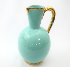 Large Pitcher BOCH La Louvière Belgium Pastel Blue with Gold-tone decor D5102 ca.1938. The form F89/3 was created by BOCH Frères Keramis between 1842 and 1850.