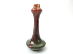 Very elegant mini Ceramic Vase Model 2 version from the "Faïenceries de Thulin" Belgium 1920s. Color Drip Glaze Technique, Main colors are olive green and red.