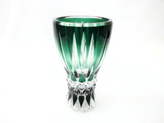 Exquisite Crystal Vase model "EPRAVE" Val St. Lambert.  Emerald & Dark Green, hand-cut-to-clear.  Belgium 1968.