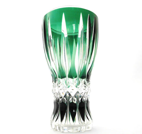 Exquisite Crystal Vase model "EPRAVE" Val St. Lambert.  Emerald & Dark Green, hand-cut-to-clear.  Belgium 1968.