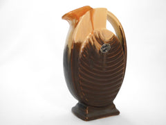 Rare Stylish Art Deco Jug from the ANTICA collection "Faïenceries de Thulin" Belgium 1930s. Color Drip Glaze Technique. Chocolate brown, yellow and beige.