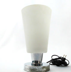 Sleek, contemporary designed dimmable desk Lamp 1960s. Matte white Lampshade with E27  fitting. Chrome Metal Base.