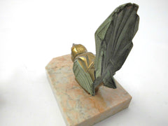 Very Rare stylized Bird on a Marble Base. Two Bookends created by Hippolyte Francois Moreau (1832-1927). Early Art Deco Period around 1910. Signed.