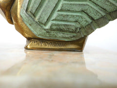 Very Rare stylized Bird on a Marble Base. Two Bookends created by Hippolyte Francois Moreau (1832-1927). Early Art Deco Period around 1910. Signed.