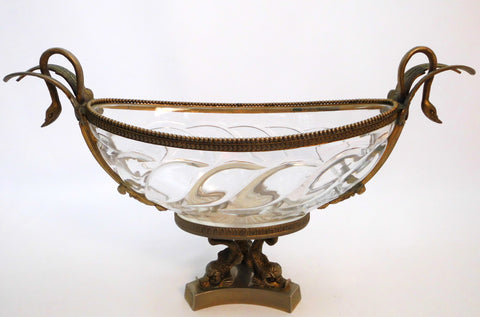 Benito Centerpiece/Jardinière N°28-PLII GM Swan Bambou  Complete Handmade, Crystal & Bronze 1950's France