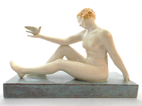 Rare Ceramic Sculpture in Craquelé of ISADORA DUNCAN, "Mother of the Modern Dance". Etienne Forestier 1920s France.