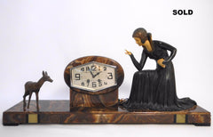 Art Deco Clock  approx. 1935 France  signed D. COSTAN  spelter and Ivorine figure group