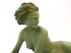 Beautiful and Large size Green patinated Terracotta Sculpture of a reclining nude by Ugo Cipriani Italy 1920s.