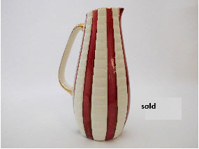 Burgundy & Cream Stripes with Gold Rim Pitcher/Vase H.J.WOOD England